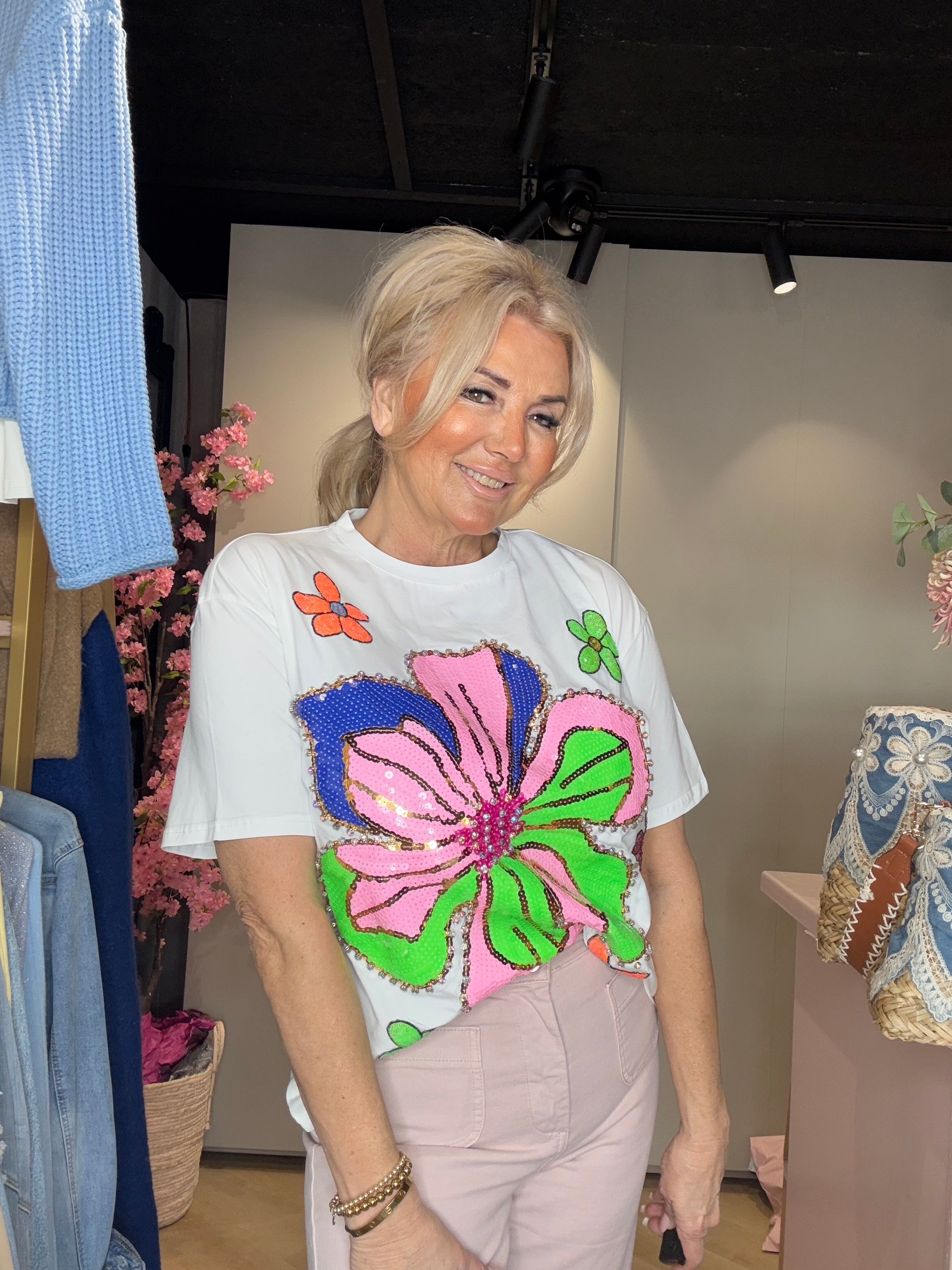 T-Shirt Strass Bloemapplicatie